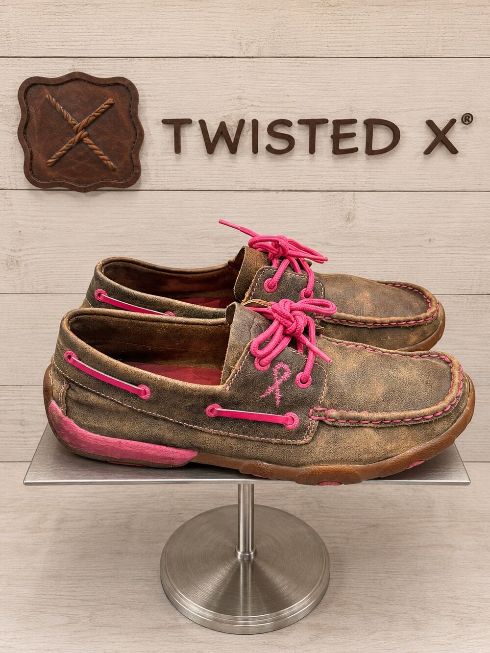 Twisted X WDM0018 Breast Cancer Awareness Driving Mocs Brown Pink 9.5M